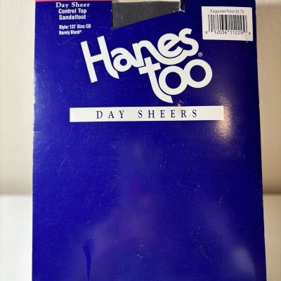 Hanes Too Day Sheer Control Top Pantyhose Barely Black Size CD Vintage Style 137