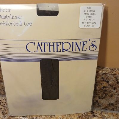 Fuller Figure Pantyhose Reinforced Toe Nude Heel Black Mesh Nylon Cot-Gusset 2X