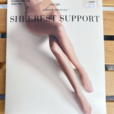East 5th SHEER CARESS Sheerest Support Control Top Sheer Toe ~ Sz LONG ~ Taupe