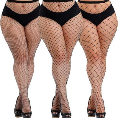 3PCS High Waist Black Fishnet Stockings for Women, Fishnet Tights Pantyhose for