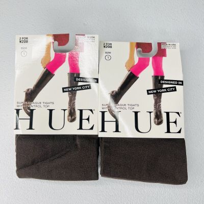 HUE Espresso Super Opaque Tights w/Control Top Size 1 Womens New 2 Pair Pack