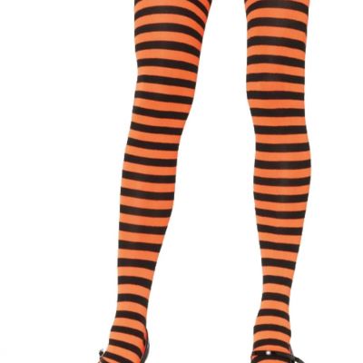 NEW Orange & Black Stripe Opaque Footed Tights Nylons Pantyhose One Size Regular