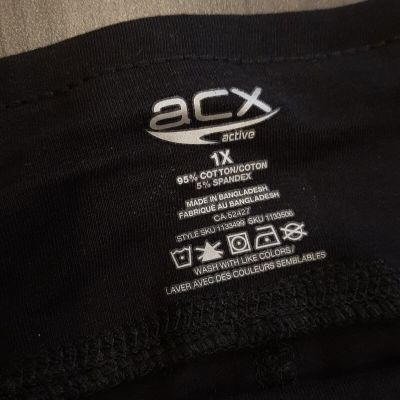 ACX Active Capri Leggings Womens Plus Size 1X Solid Black Cotton Stretch Pants