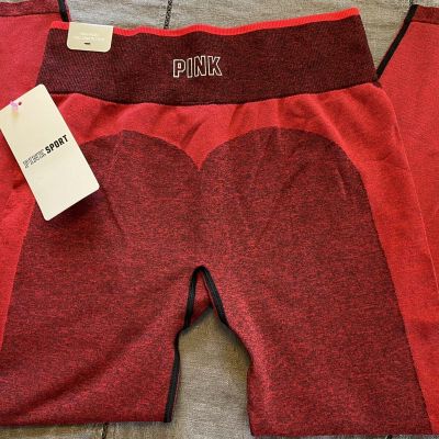 PINK SPORT Victoria's Secret Size L Red Black Seamless Workout Tight Womens NEW