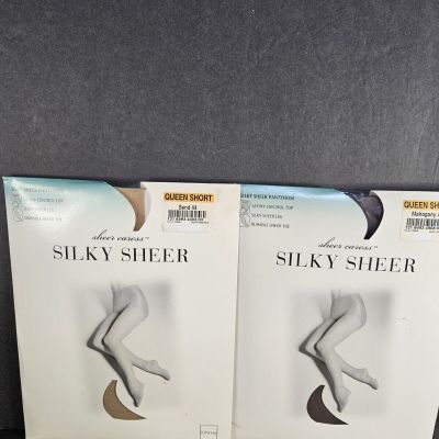 2 Pairs JCPenny Silky Sheer Satiny Control Top Queen Short Panty Hose Sheer Toe.