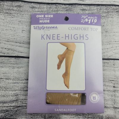 Walgreens Comfort Top Knee Highs One Size Fits 8.5-11 Sandal Foot Nude Toe vtg