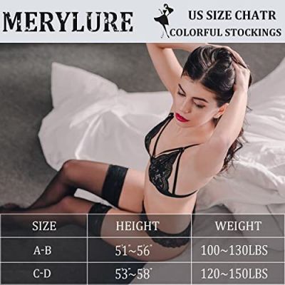 MERYLURE Thigh High Stockings Women's Silicone Lace Top Semi Sheer Pantyhose ...