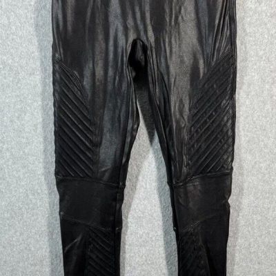 SPANX Women’s Faux Leather Moto Leggings Size M Mid-Rise Black Style  #20136R