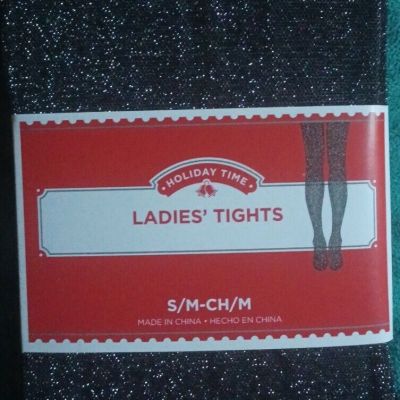 NEW Ladies Black and SIlver Glitter Tights - Size: S/M - Brand: Holiday Time