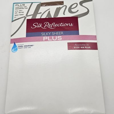 Hanes Silk Reflections Plus Sheer Control Top Enhanced Toe Pantyhose 1 Plus