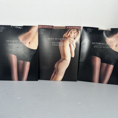 Body By Victoria Ultimate Control Long Line Pantyhose Nude Black Size B Lot Of 3