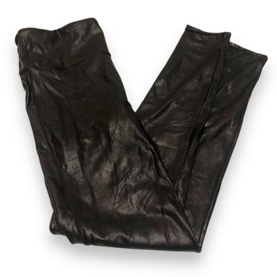 Spanx BLACK Faux Leather High Waisted Leggings 2437 Size Large Shiny Moto
