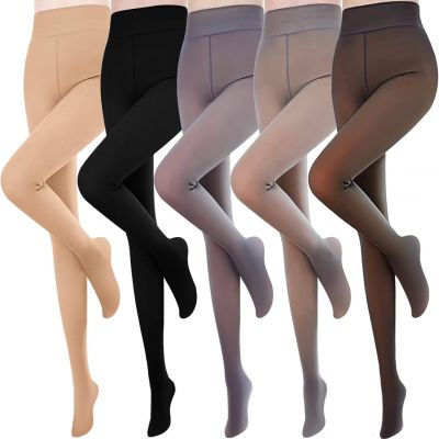 5 Pairs Fleece Lined Tights High Waisted Winter Tights Fake Women Sheer Warm Tra