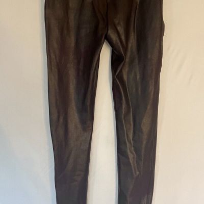 Spanx Burgundy Faux Leather Leggings Size Large Stretch Shiny