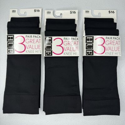HUE 9 Pair Pack Black Opaque Knee Highs Womens One Size Fits Most NEW