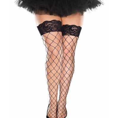 Music Legs 4925Q Plus Size Fence-Net Diamond Lace Top Thigh-High Stockings #4337