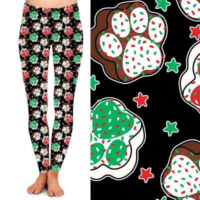 Christmas Cat Dog Paws Holiday Women's Leggings w/Pockets TC2 Ex Plus Size 20-24