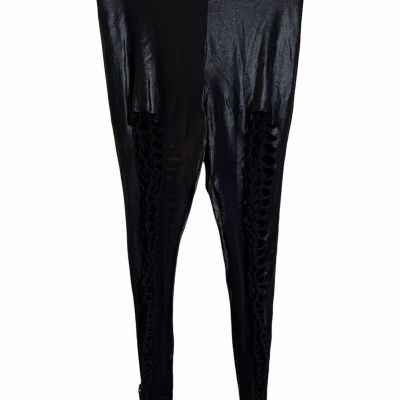 NWT Black Milk Dark Web Leggings in X-Large Shiny Black Lace-up Front New
