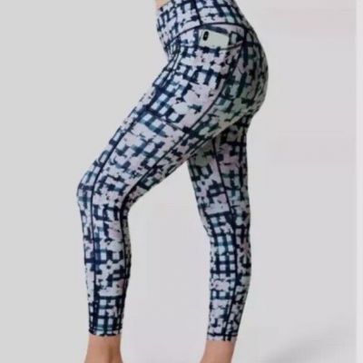 Sweaty Betty Super Sculpt Workout Leggings Blue Flower Check Sz XXS