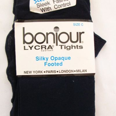 Bonjour Lycra Tights Navy Blue Size C Slenderizing Control Silky Opaque New