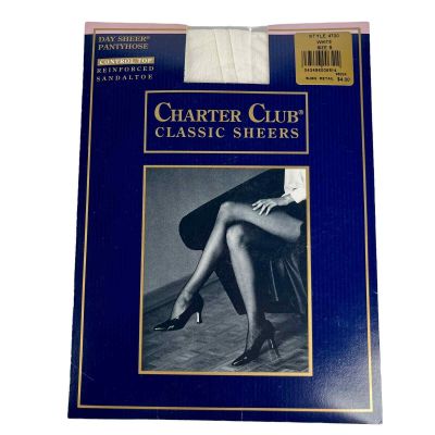 Charter Club Day Sheer Pantyhose Control Top Reinforced Sandaltoe White Size B