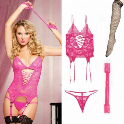 Women's Sexy Lace Garter Belt Stocking G-string Lingerie Uniform Temptation