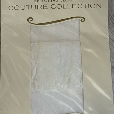 Victoria's Secret Couture Collection White Satin Lace Garter Detail Stockings S