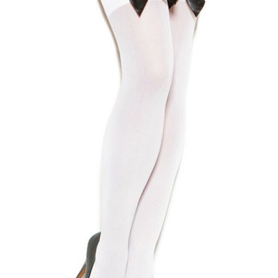 Satin Bow Thigh Highs Stockings Opaque Nylons Hosiery Black White Red 1708