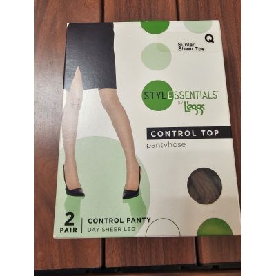 New 2 Pair Leggs Sheer Toe Style Essentials Control Top Pantyhose Q Suntan