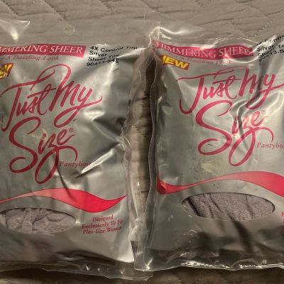 Lot of 2 Leggs Just My Size Pantyhose 4x Control Top Silver Sheer Toe NEW 90415