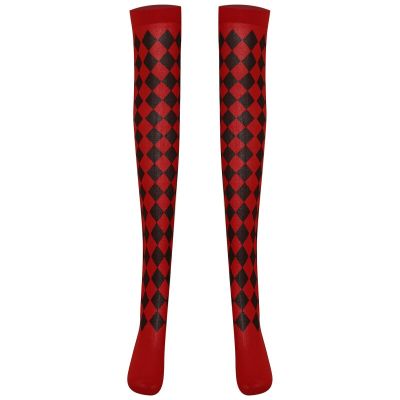 US Womens Socks Halloween Stockings Nightclub Clown Cosplay Contrast Thigh-Highs