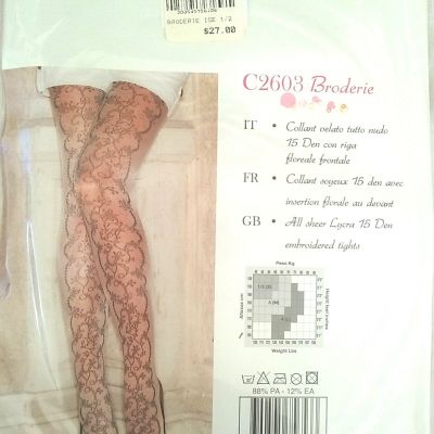 Mura Collant Sheer Tight Broderie Design White and Black C2603 Pantyhose Size S