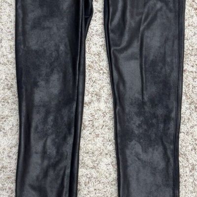 Women's SPANX Shiny Leatherette Shimmer Metallic Black Leggings Pants Medium