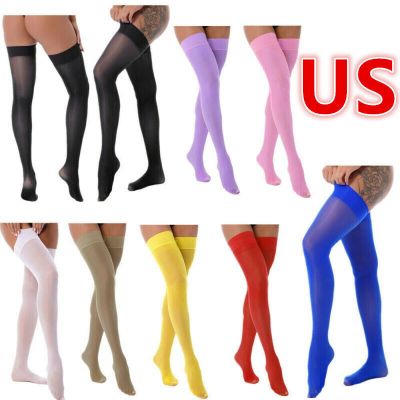US Women's Sheer Thigh-High Stockings Glossy Nylon Pantyhose Over the Knee Socks