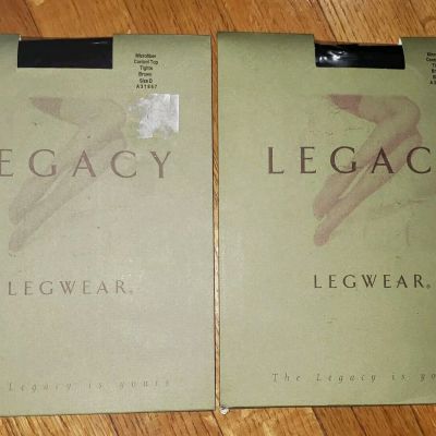 NIP 2 Pair Legacy Legwear Control Top Tights Size D Brown