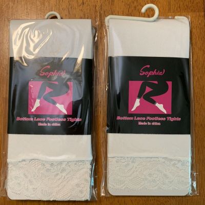4 Pair White Footless Tights With Lace Cuff 4’10”-5’9”