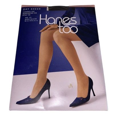 New Hanes Too Day Sheer Control top Pantyhose Style 136 Barely Black Size CD