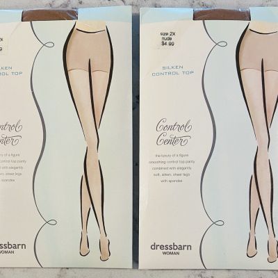 2 pair of Take Control Lux Control Top Dress Bard Sz 2x Stockings Color Nude
