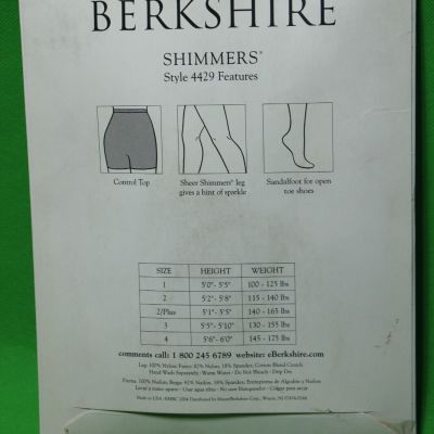 Berkshire Shimmers 4429 Pantyhose Size  2  ultra sheers control top