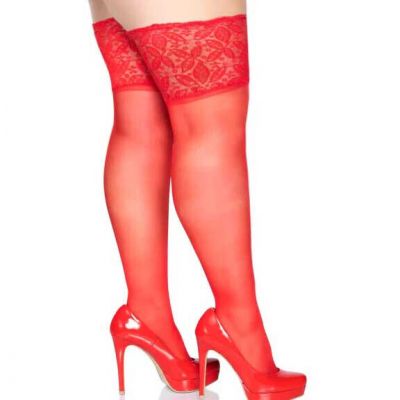 Stay Up Plus Size Lycra Sheer Thigh High Stockings With Wide Silicone Lace Top