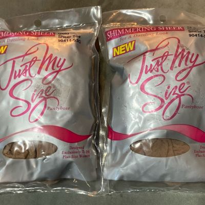 Lot of 2 Leggs Just My Size Pantyhose 3X Control Top Gold Sheer Toe NEW 90414