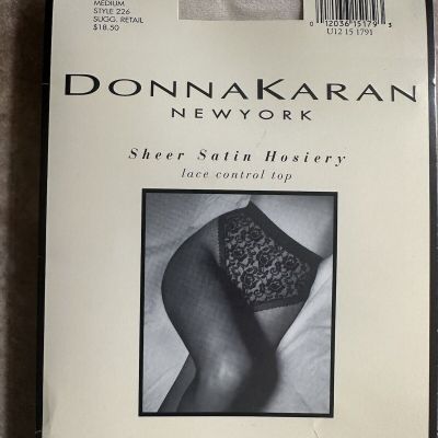 New Donna Karan Hosiery Vintage Sheer Satin Lace Control Top Medium