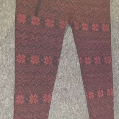 T170 NWOT THERMAL WINTER THICK L BLACK RED FLORAL HEARTS XL THICK COLD TIGHTS