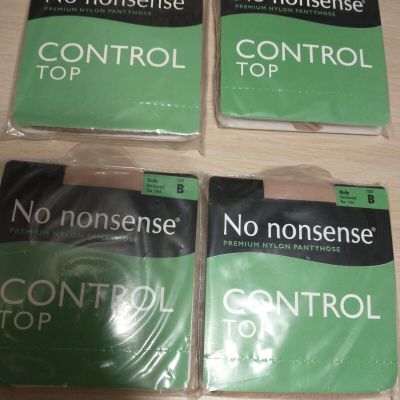 Lot 4 No Nonsense 1 Pair Pack Control Top Nude Reinforced Toe Pantyhose Size B