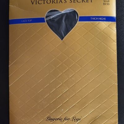 Vintage Victorias Secret Lace Top Thigh High Stockings - Size Small  - Jet Black