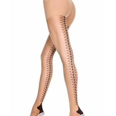 Brand New Faux Corset Lace Up Back Cuban Heel Pantyhose Music Legs 7245