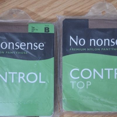 No Nonsense Pantyhose Control Top Tan Size B Sheer Toe 087 2 Pair
