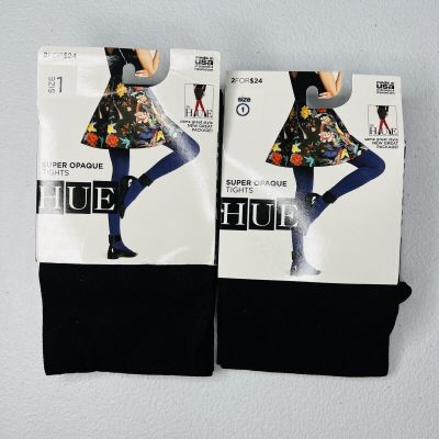 Hue Super Opaque Tights Color Black Size 1 New 2 Pair Pack