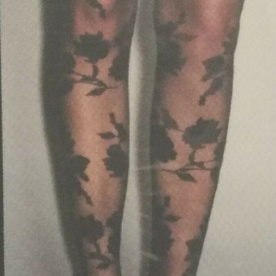 Women's Black Footed Leaf Pattern Nylon Pantyhose Sheer Tights Spandex Stocking