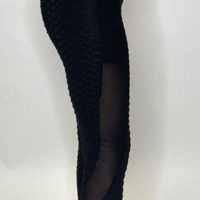 S/M Black Sheer Sides High Waist Scrunch Butt Lift Textured Leggings Yoga Pants